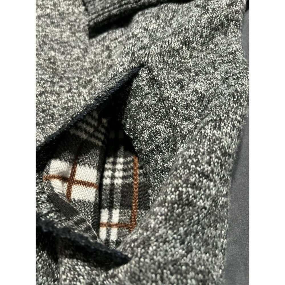 Yeokou Sweater Men L Cashmere Wool Blend Flannel Lined Gray Full Zip Cardigan - Picture 4 of 5